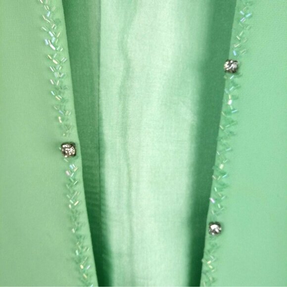Vintage Donna Vinci Green Open Front Jacket Beaded Rhinestone Accents Size 20 - Picture 2 of 7